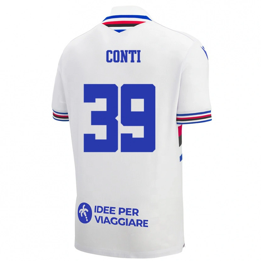 Danxen Donna Maglia Francesco Conti #39 Bianco Blu Rosso Kit Gara Away 2025/26 Maglietta