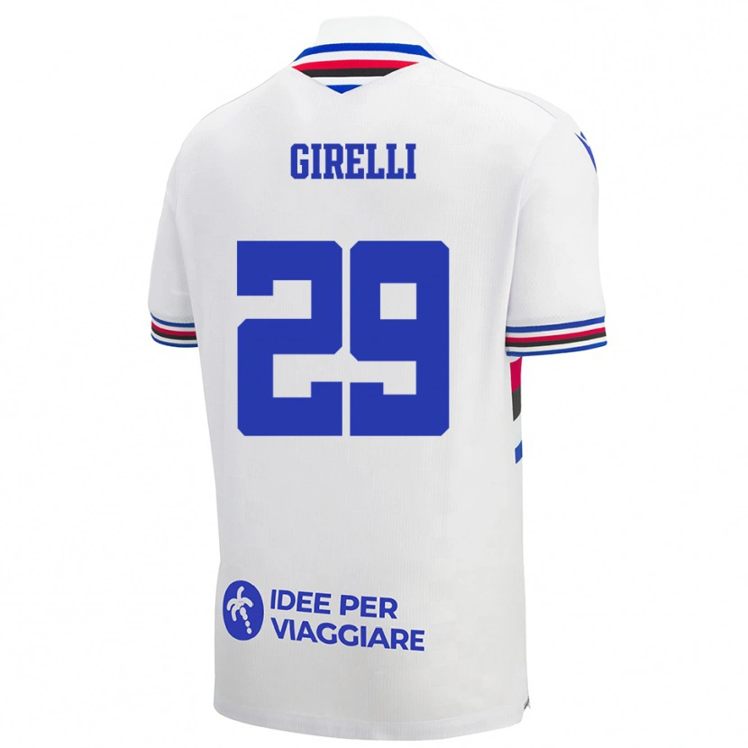 Danxen Donna Maglia Stefano Girelli #29 Bianco Blu Rosso Kit Gara Away 2025/26 Maglietta