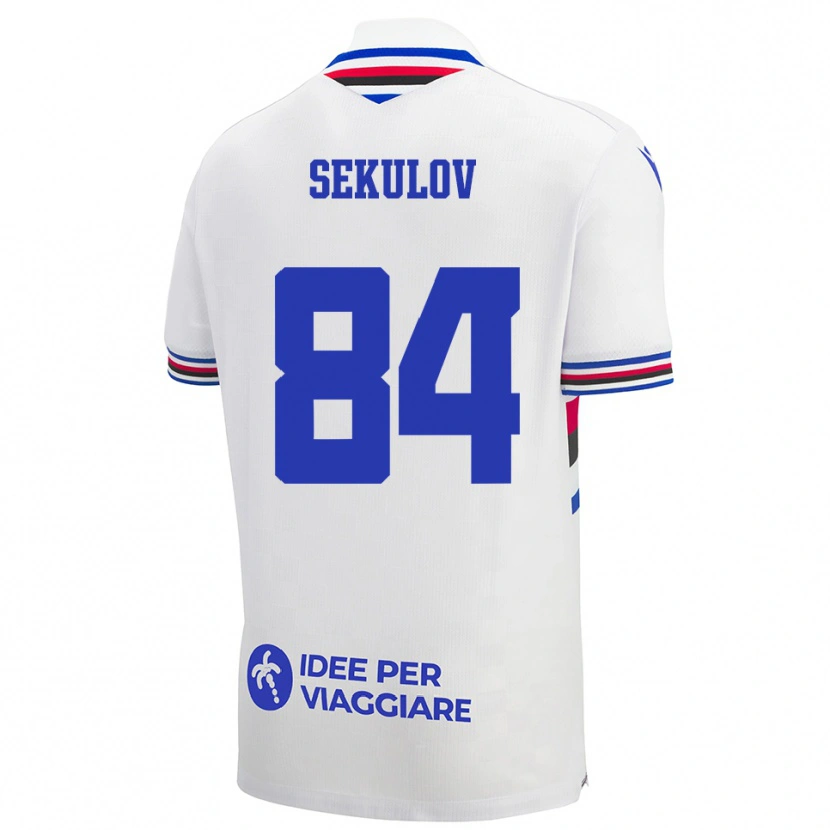 Danxen Donna Maglia Nikola Sekulov #84 Bianco Blu Rosso Kit Gara Away 2025/26 Maglietta