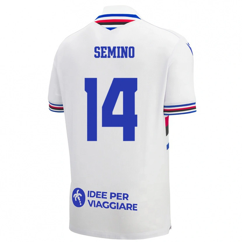 Danxen Donna Maglia Pietro Semino #14 Bianco Blu Rosso Kit Gara Away 2025/26 Maglietta