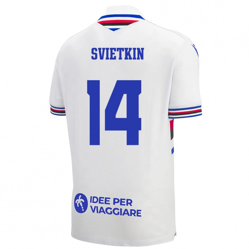 Danxen Donna Maglia Tomas Svietkin #14 Bianco Blu Rosso Kit Gara Away 2025/26 Maglietta