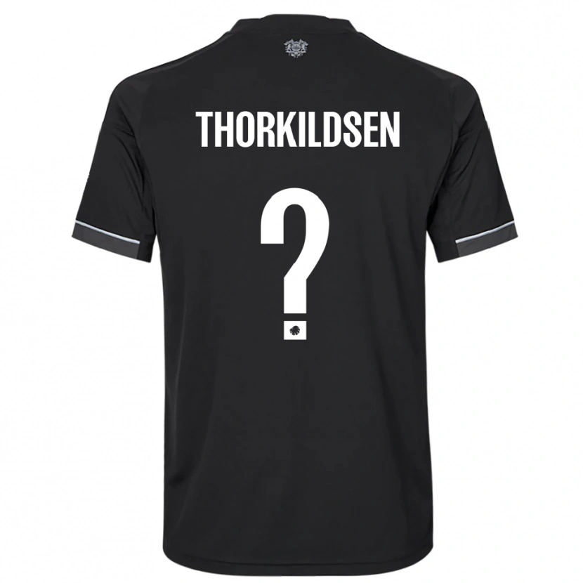 Danxen Donna Maglia Elias Thorkildsen #0 Nero Bianco Kit Gara Away 2025/26 Maglietta