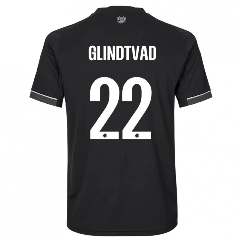 Danxen Donna Maglia William Glindtvad #22 Nero Bianco Kit Gara Away 2025/26 Maglietta