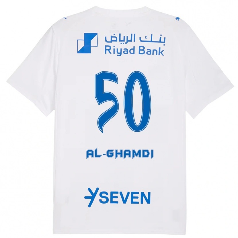 Danxen Donna Maglia Abdulelah Al-Ghamdi #50 Bianco Blu Kit Gara Away 2025/26 Maglietta