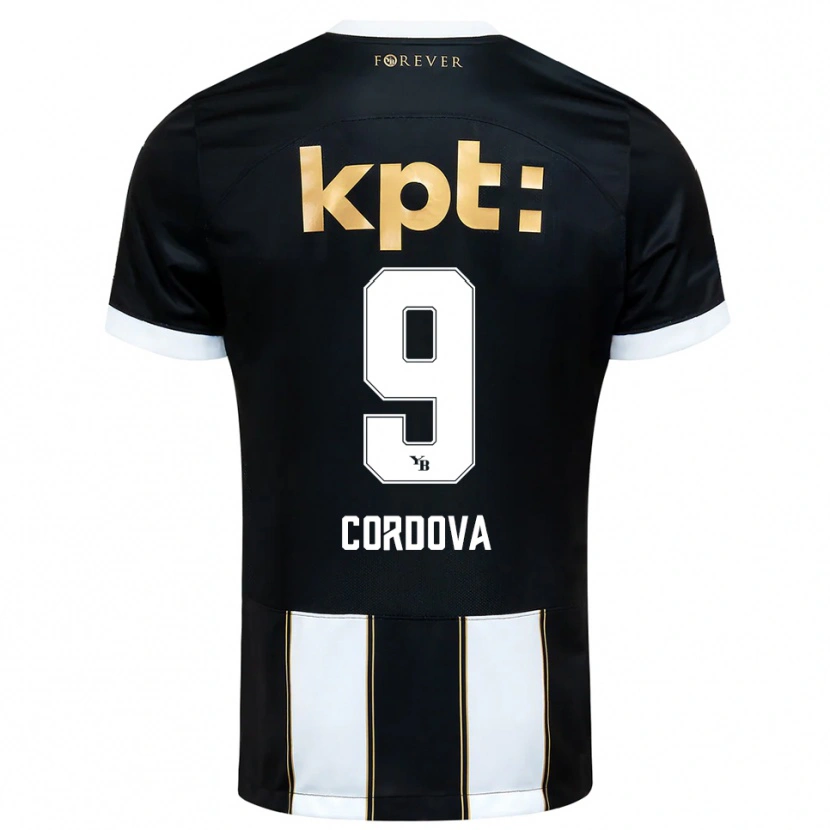Danxen Donna Maglia Sergio Córdova #9 Nero Bianco Kit Gara Away 2025/26 Maglietta