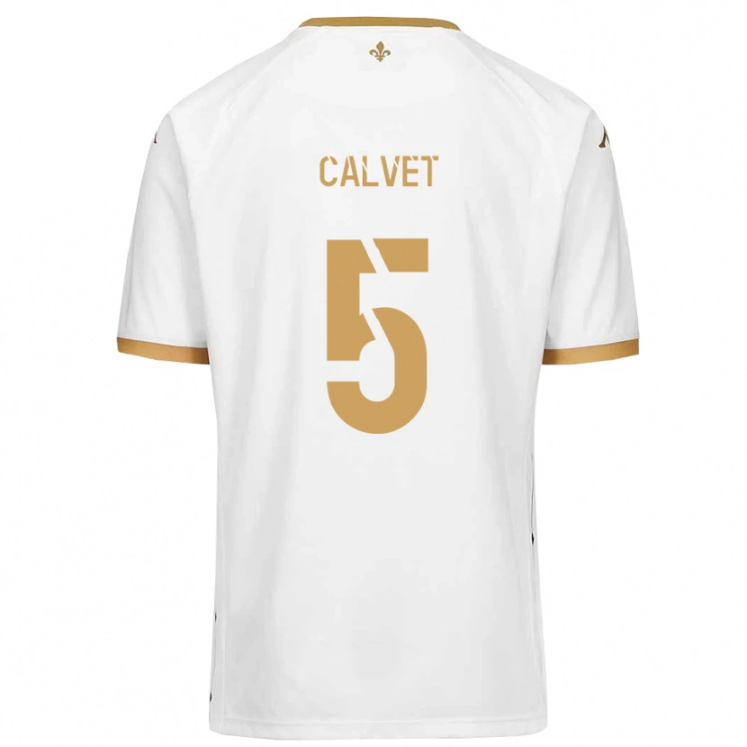 Danxen Donna Maglia Raphaël Calvet #5 Bianco Oro Kit Gara Away 2025/26 Maglietta
