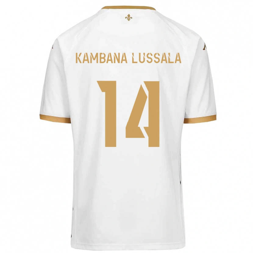 Danxen Donna Maglia Francisco Kambana Lussala #14 Bianco Oro Kit Gara Away 2025/26 Maglietta