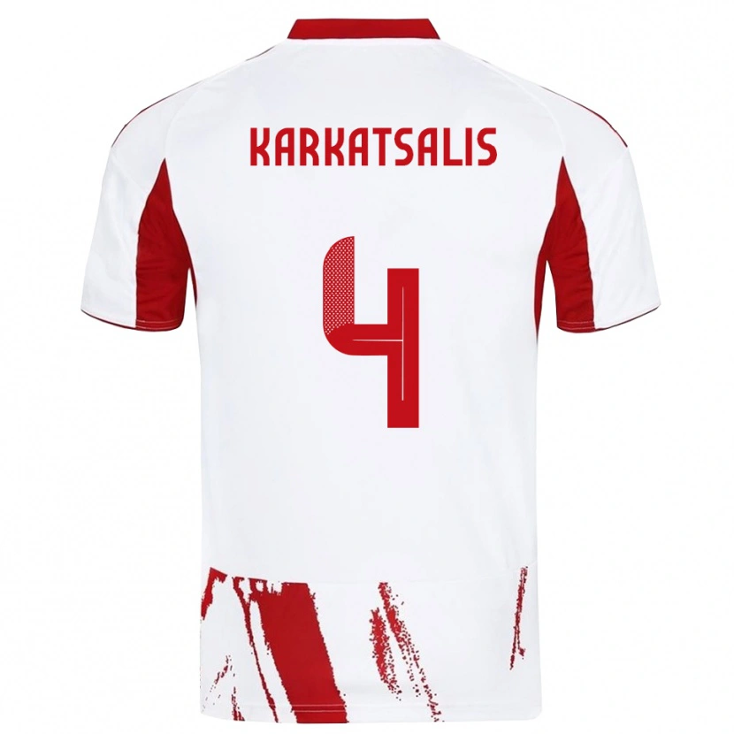 Danxen Donna Maglia Vasilios Karkatsalis #4 Bianco Rosso Kit Gara Away 2025/26 Maglietta