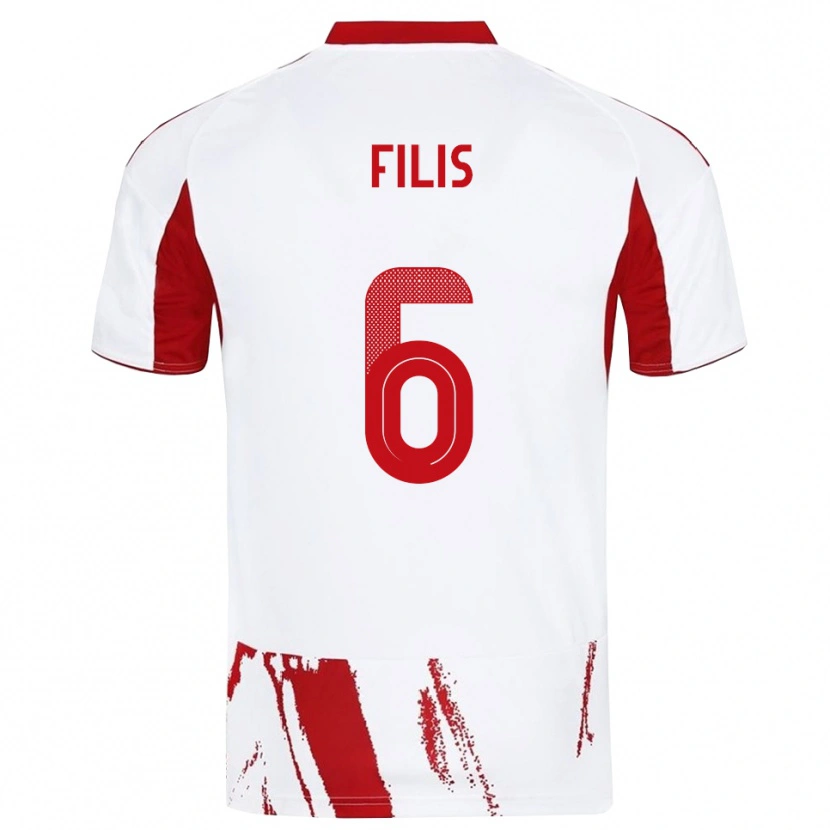 Danxen Donna Maglia Christos Filis #6 Bianco Rosso Kit Gara Away 2025/26 Maglietta