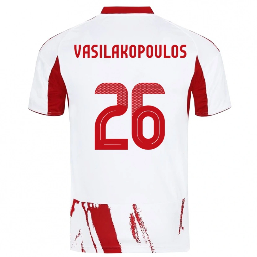 Danxen Donna Maglia Sarantos Vasilakopoulos #26 Bianco Rosso Kit Gara Away 2025/26 Maglietta