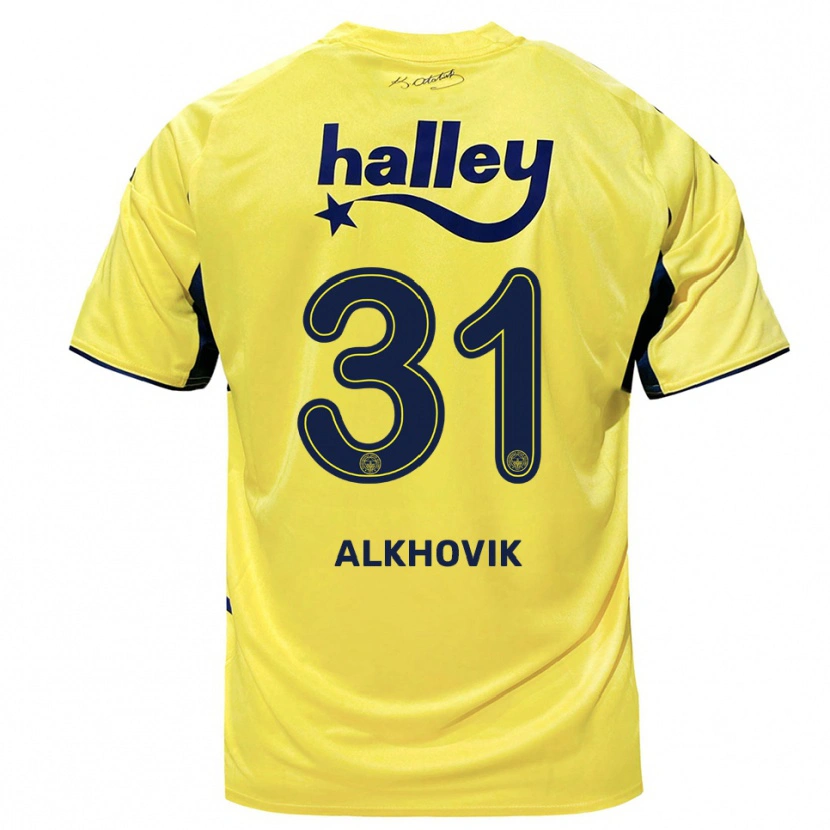 Danxen Donna Maglia Karyna Alkhovik #31 Giallo Navy Kit Gara Away 2025/26 Maglietta