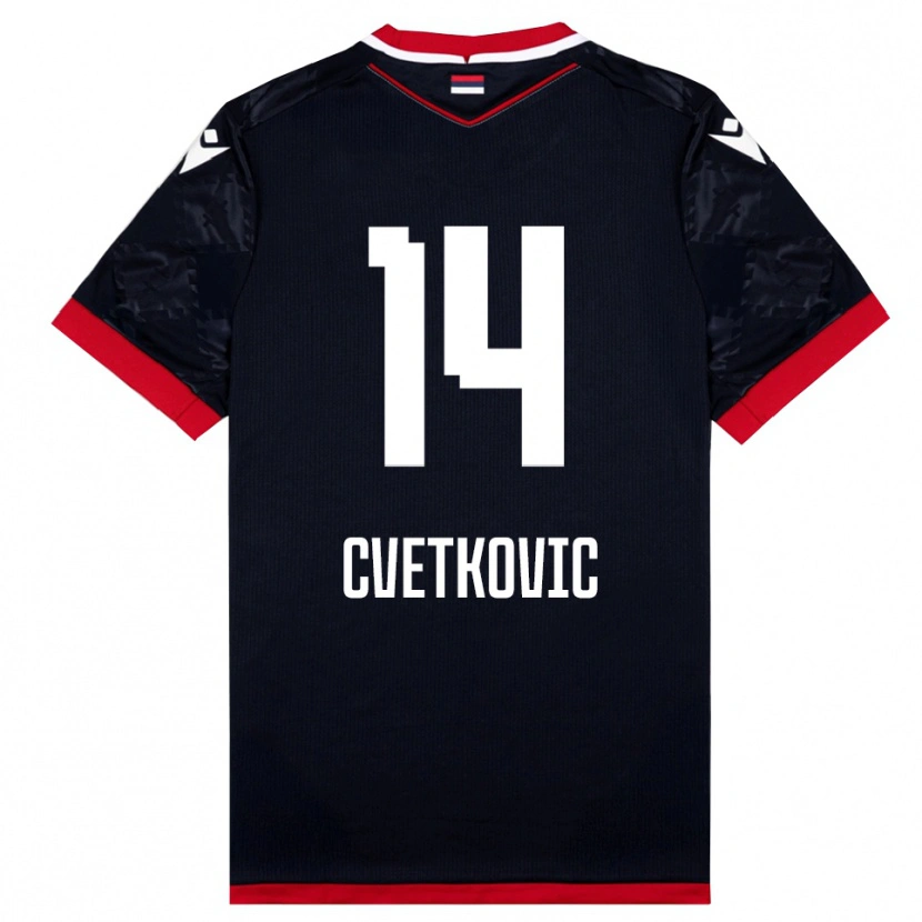 Danxen Donna Maglia Djordje Cvetkovic #14 Nero Rosso Kit Gara Away 2025/26 Maglietta