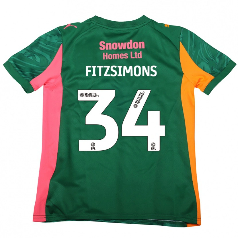 Danxen Bambino Ross Fitzsimons #34 Maglia Gara Portiere Verde Scuro Rosa 2025/26 Maglietta