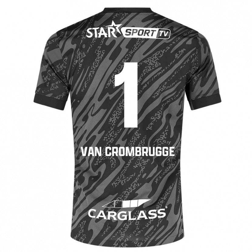 Danxen Bambino Hendrik Van Crombrugge #1 Maglia Gara Portiere Grigio Scuro Nero 2025/26 Maglietta