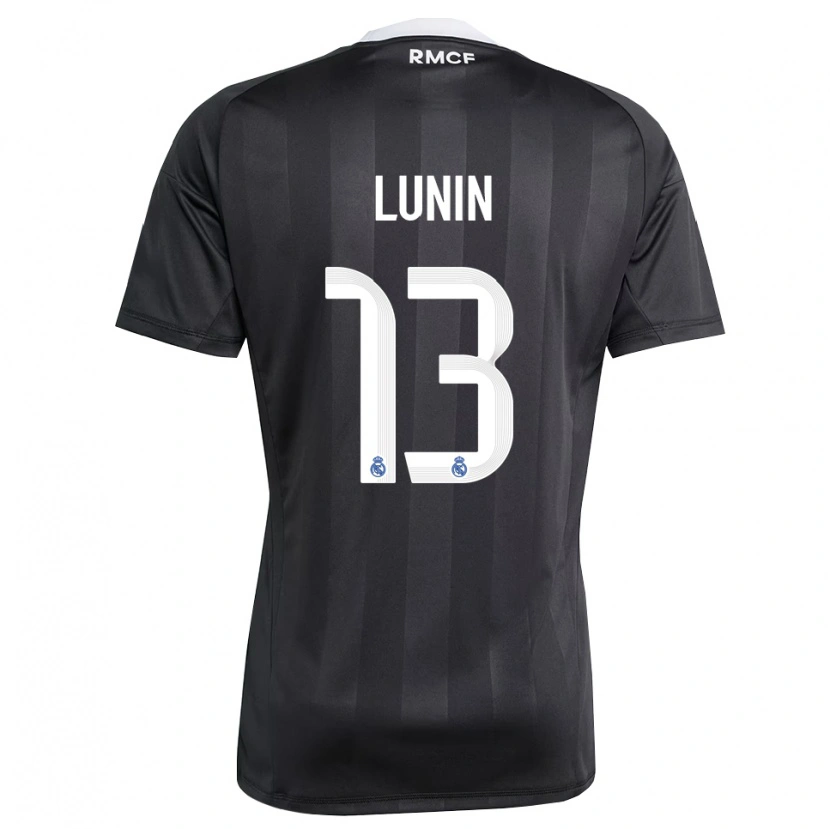 Danxen Bambino Andriy Lunin #13 Maglia Gara Portiere Nero Bianco 2025/26 Maglietta