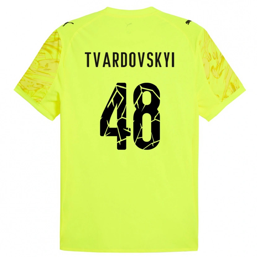 Danxen Bambino Denys Tvardovskyi #48 Maglia Gara Portiere Verde Giallo 2025/26 Maglietta