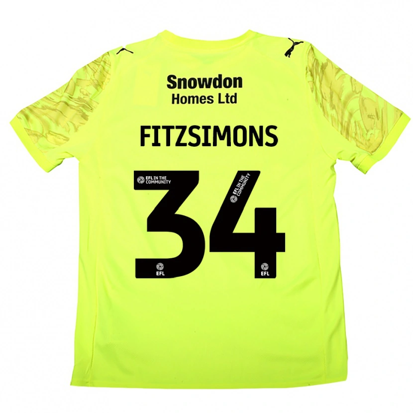 Danxen Uomo Ross Fitzsimons #34 Maglia Gara Portiere Verde Fluorescente 2025/26 Maglietta