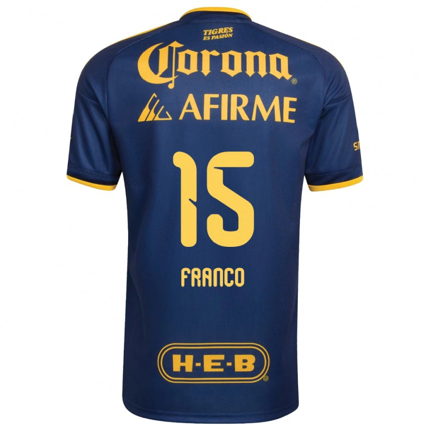 Danxen Bambino Maglia Alan Franco #15 Blu Reale Giallo Kit Gara Away 2026/27 Maglietta