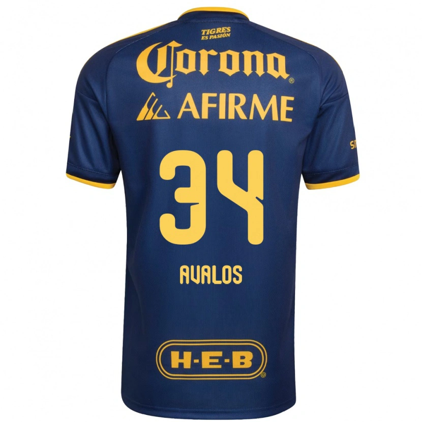 Danxen Bambino Maglia Erick Avalos #34 Blu Reale Giallo Kit Gara Away 2026/27 Maglietta