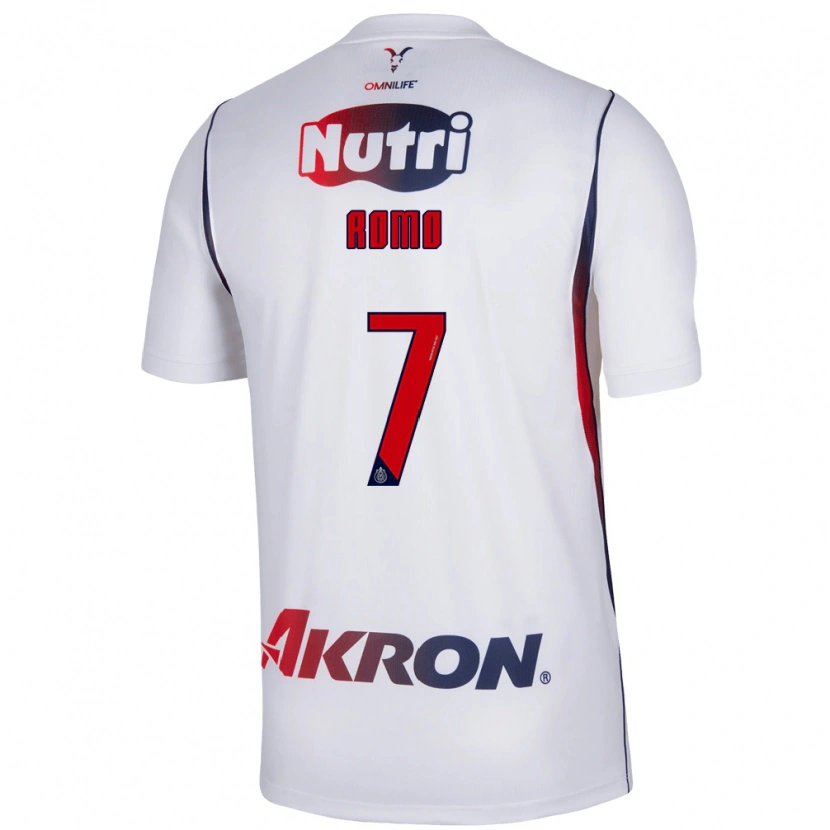Danxen Bambino Maglia Luis Romo #7 Bianco Rosso Blu Navy Kit Gara Away 2026/27 Maglietta