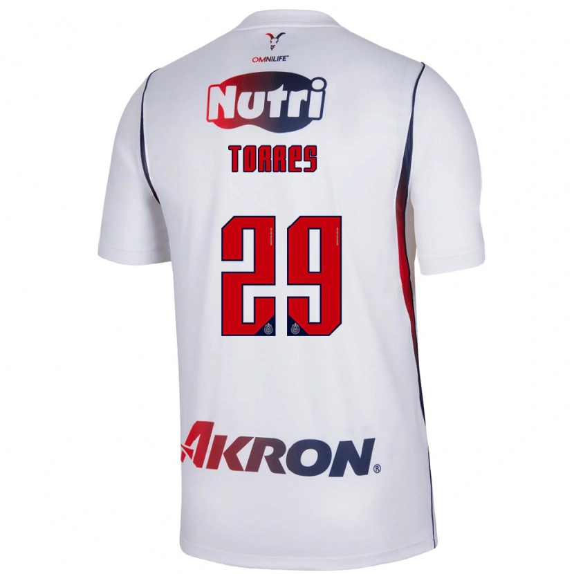 Danxen Bambino Maglia Alan Torres #29 Bianco Rosso Blu Navy Kit Gara Away 2026/27 Maglietta