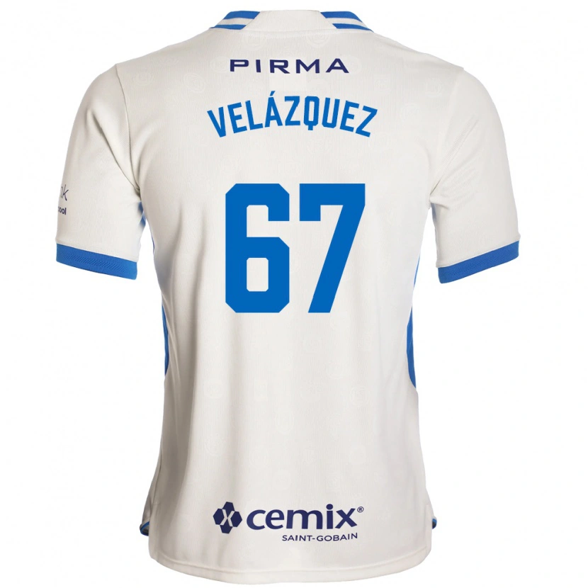 Danxen Bambino Maglia Jaziel Mendoza #67 Bianco Blu Rosso Kit Gara Away 2026/27 Maglietta