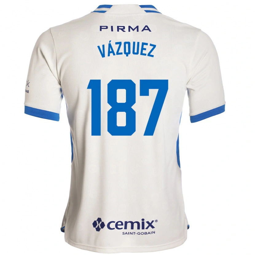 Danxen Bambino Maglia Cristian Vázquez #187 Bianco Blu Rosso Kit Gara Away 2026/27 Maglietta