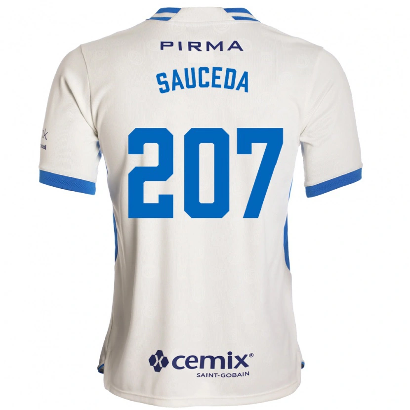 Danxen Bambino Maglia Pedro Sauceda #207 Bianco Blu Rosso Kit Gara Away 2026/27 Maglietta