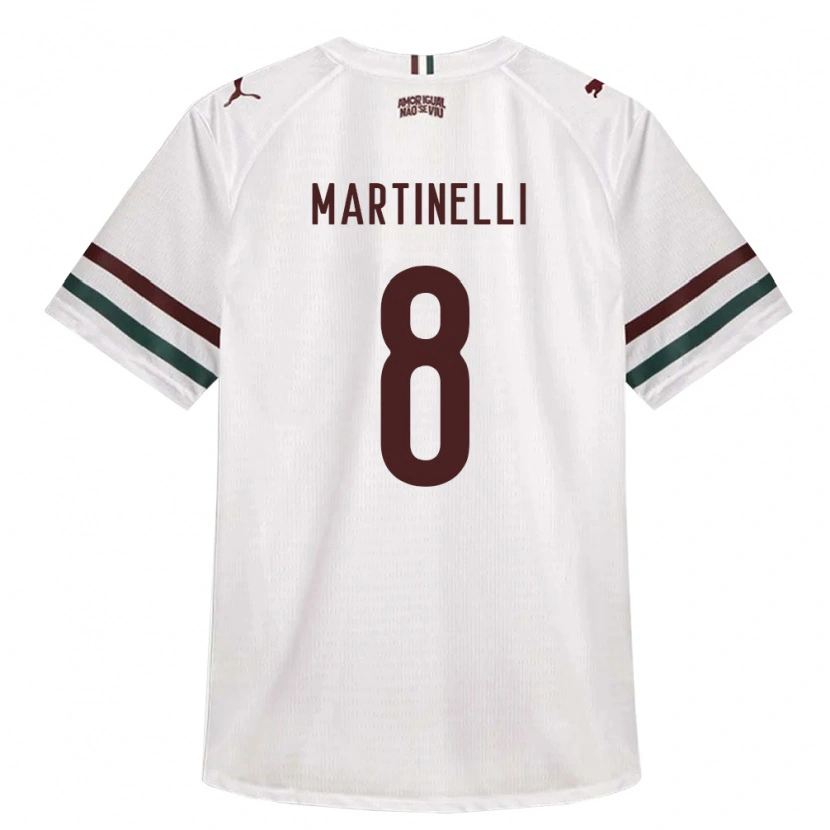Danxen Bambino Maglia Matheus Martinelli Lima #8 Bianco Verde Borgogna Kit Gara Away 2026/27 Maglietta