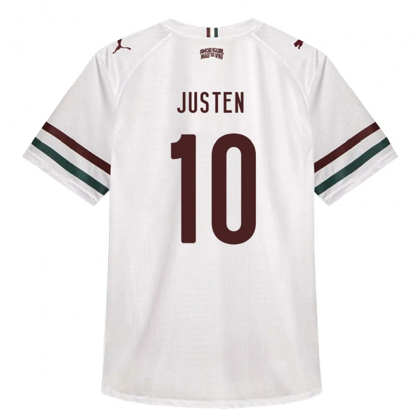 Danxen Bambino Maglia Gabriel Justen #10 Bianco Verde Borgogna Kit Gara Away 2026/27 Maglietta