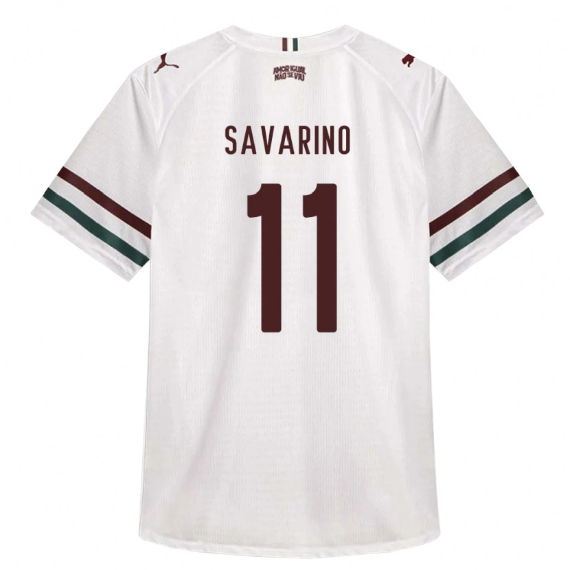 Danxen Bambino Maglia Jefferson Savarino #11 Bianco Verde Borgogna Kit Gara Away 2026/27 Maglietta