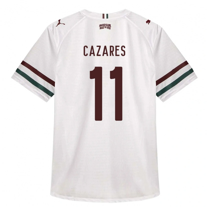 Danxen Bambino Maglia Juan Cazares #11 Bianco Verde Borgogna Kit Gara Away 2026/27 Maglietta