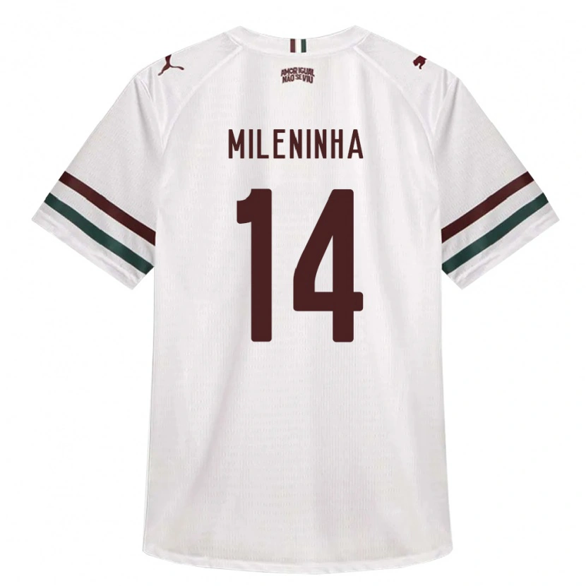 Danxen Bambino Maglia Mileninha #14 Bianco Verde Borgogna Kit Gara Away 2026/27 Maglietta