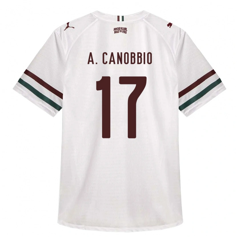Danxen Bambino Maglia Agustín Canobbio #17 Bianco Verde Borgogna Kit Gara Away 2026/27 Maglietta