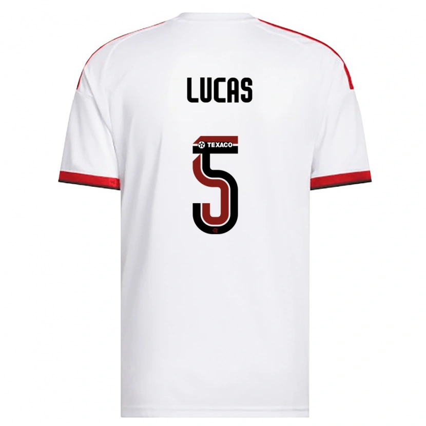 Danxen Bambino Maglia Rayan Lucas #5 Bianco Rosso Nero Kit Gara Away 2026/27 Maglietta