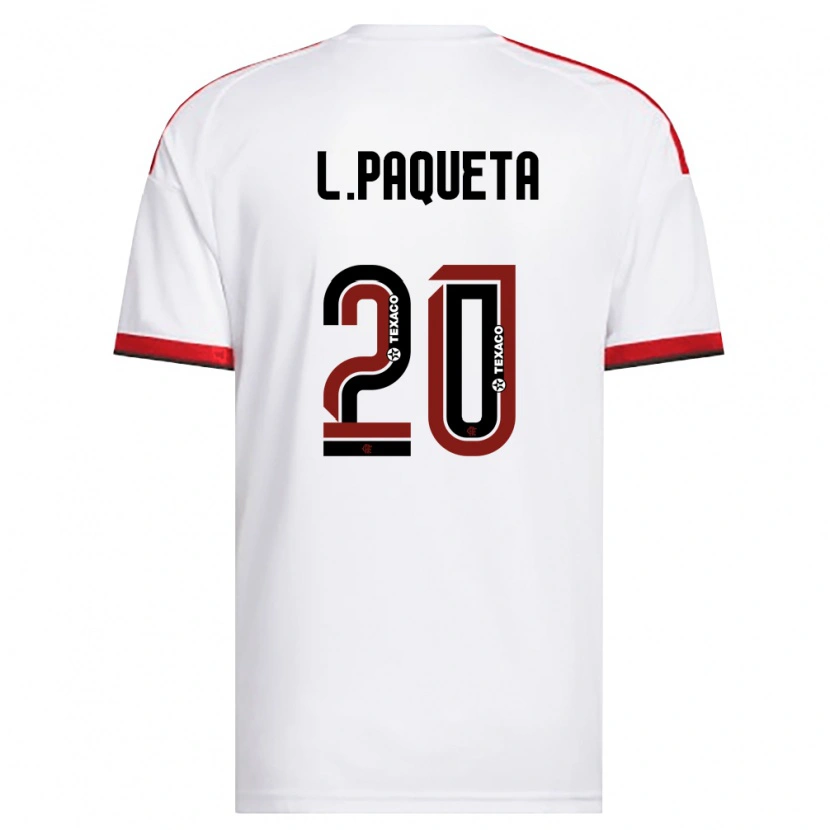 Danxen Bambino Maglia Lucas Paquetá #20 Bianco Rosso Nero Kit Gara Away 2026/27 Maglietta