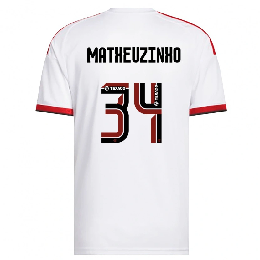 Danxen Bambino Maglia Matheuzinho #34 Bianco Rosso Nero Kit Gara Away 2026/27 Maglietta