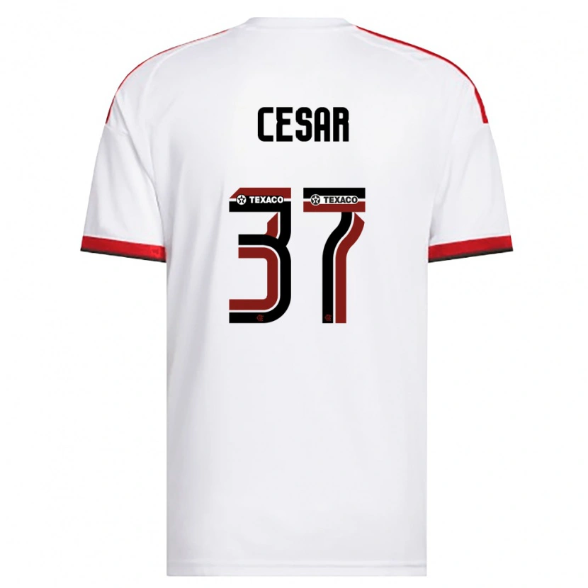Danxen Bambino Maglia Cesar #37 Bianco Rosso Nero Kit Gara Away 2026/27 Maglietta