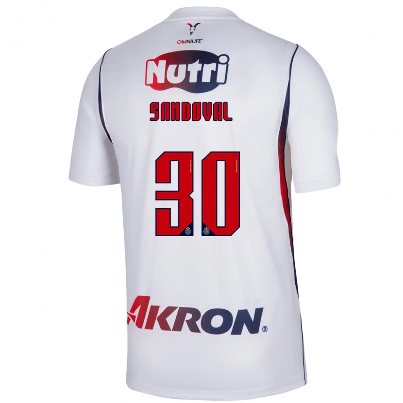 Danxen Donna Maglia Santiago Sandoval #30 Bianco Rosso Blu Navy Kit Gara Away 2026/27 Maglietta