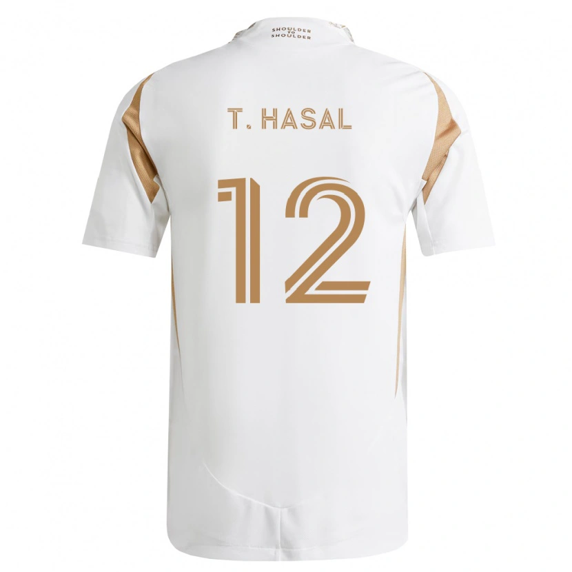Danxen Bambino Maglia Thomas Hasal #12 Bianco Marrone Kit Gara Away 2026/27 Maglietta