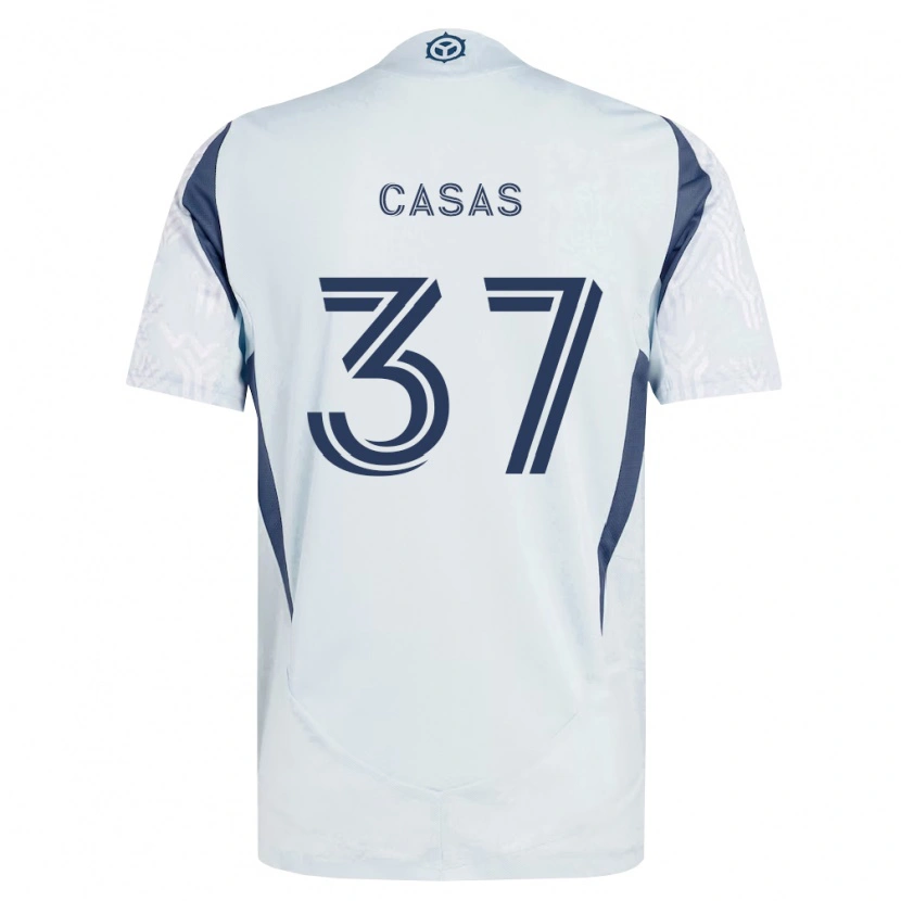 Danxen Bambino Maglia Javier Casas #37 Grigio Bianco Kit Gara Away 2026/27 Maglietta