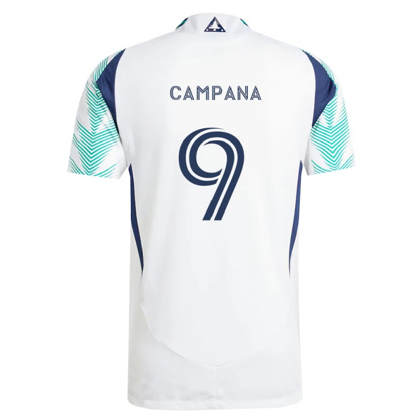 Danxen Bambino Maglia Leonardo Campana #9 Bianco Blu Navy Verde Chiaro Kit Gara Away 2026/27 Maglietta