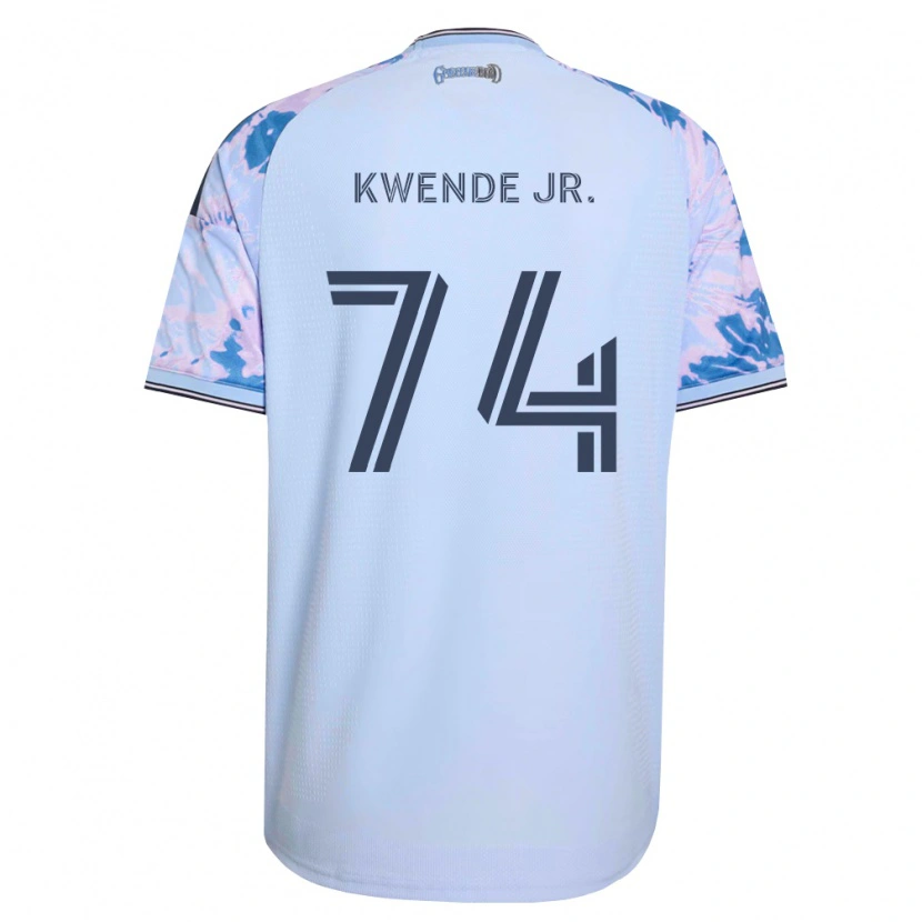 Danxen Bambino Maglia Martin Kwende Jr. #74 Blu Reale Bianco Nero Kit Gara Away 2026/27 Maglietta