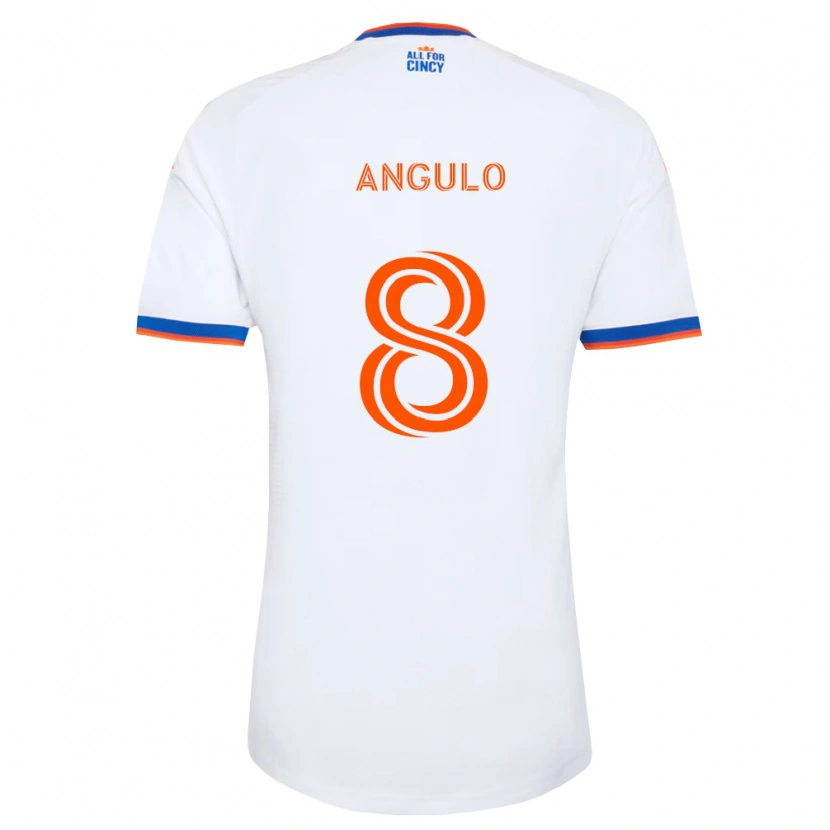 Danxen Bambino Maglia Marco Angulo #8 Bianco Blu Navy Arancio Kit Gara Away 2026/27 Maglietta