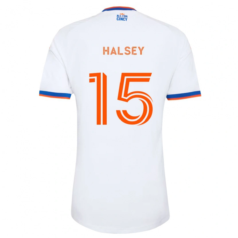 Danxen Bambino Maglia Bret Halsey #15 Bianco Blu Navy Arancio Kit Gara Away 2026/27 Maglietta