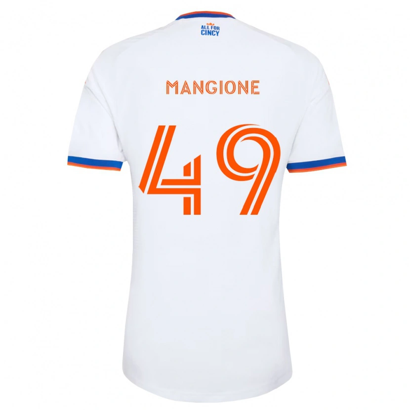 Danxen Bambino Maglia Peter Mangione #49 Bianco Blu Navy Arancio Kit Gara Away 2026/27 Maglietta