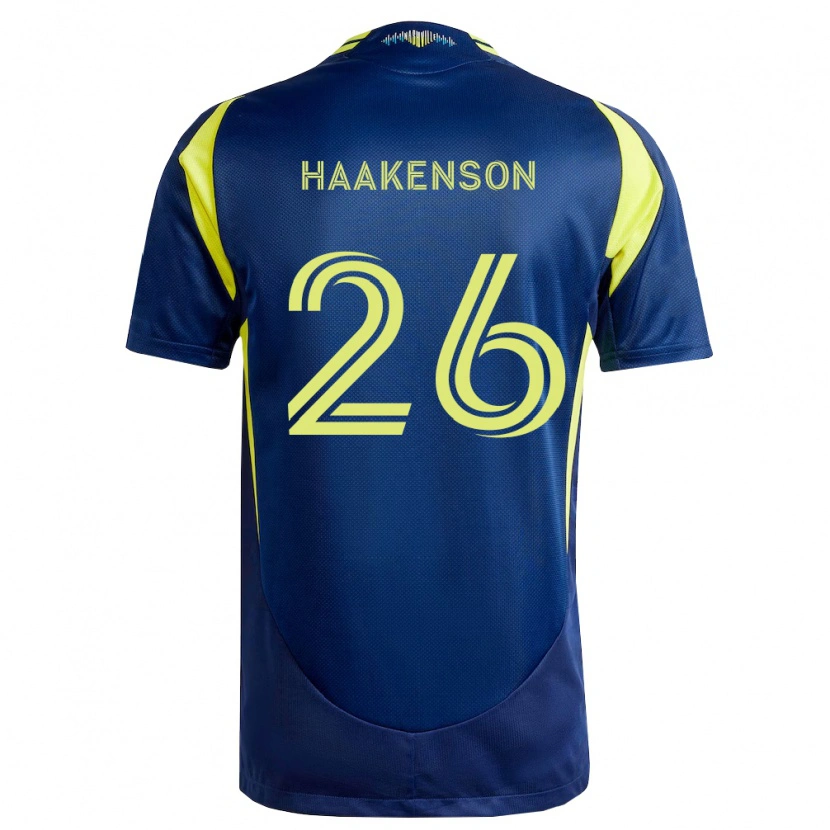 Danxen Bambino Maglia Luke Haakenson #26 Giallo Blu Navy Kit Gara Away 2026/27 Maglietta
