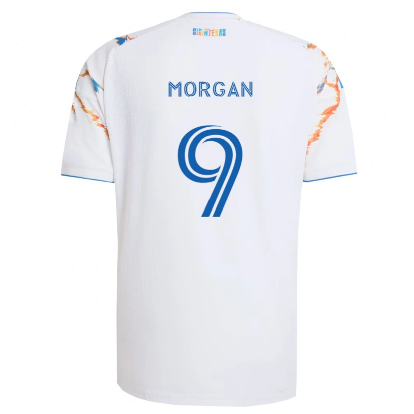 Danxen Bambino Maglia Lewis Morgan #9 Bianco Arancio Blu Kit Gara Away 2026/27 Maglietta