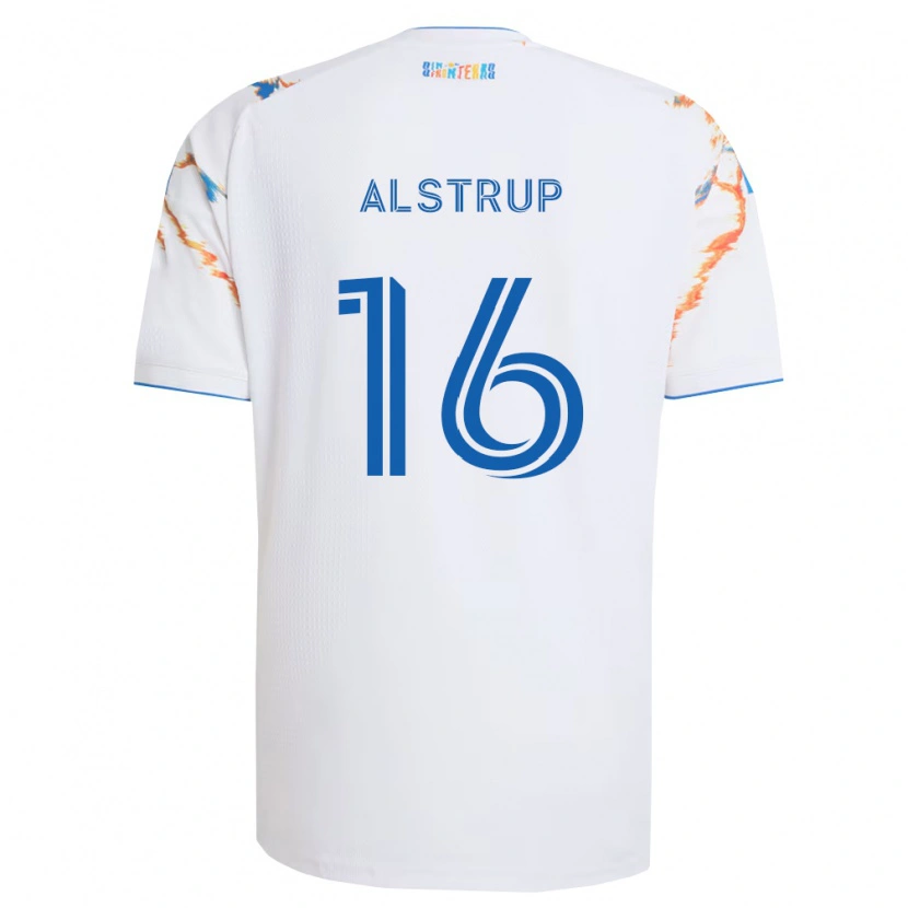 Danxen Bambino Maglia Marcus Alstrup #16 Bianco Arancio Blu Kit Gara Away 2026/27 Maglietta