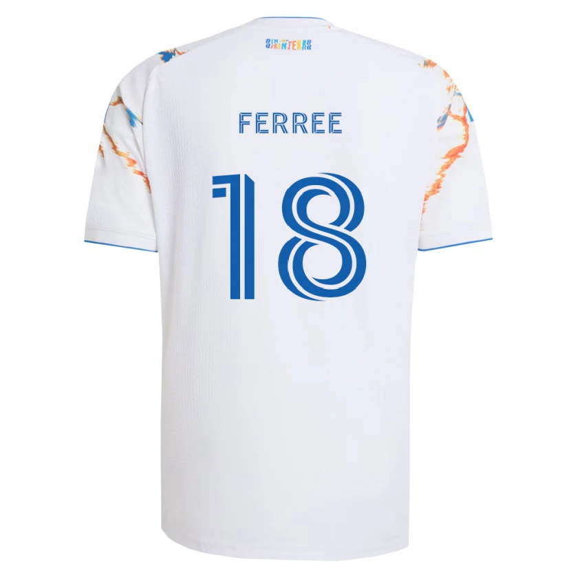 Danxen Bambino Maglia Duran Ferree #18 Bianco Arancio Blu Kit Gara Away 2026/27 Maglietta